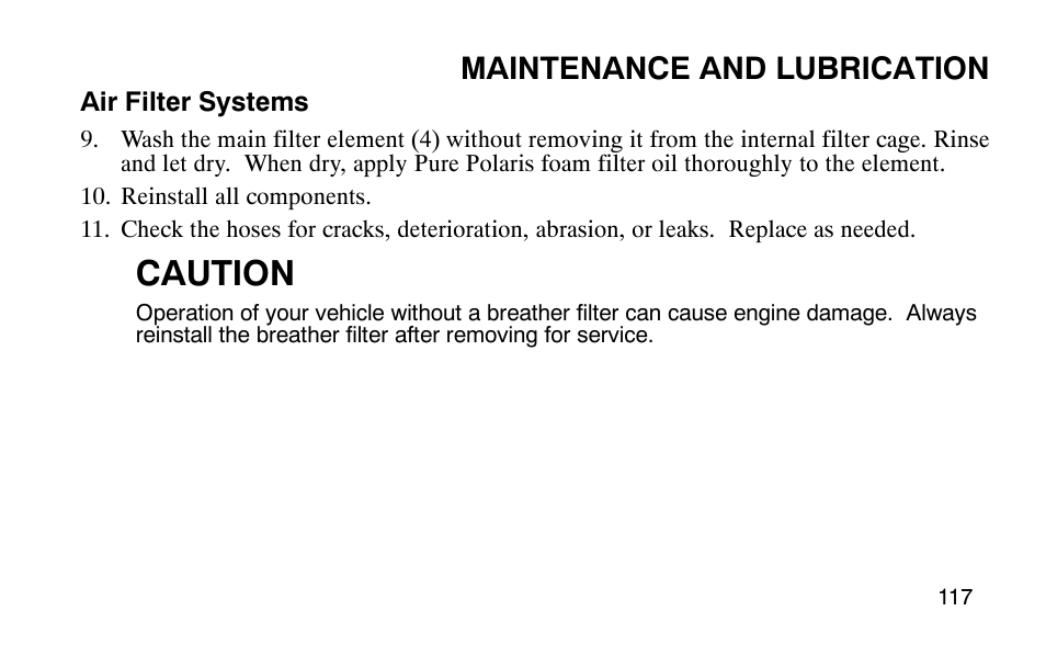 Caution, Maintenance and lubrication | Polaris Outlaw User Manual | Page 120 / 200