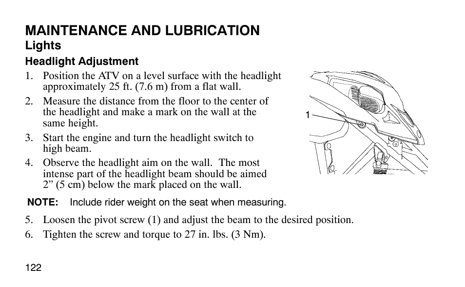 Maintenance and lubrication | Polaris Outlaw User Manual | Page 125 / 200