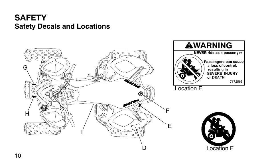 Safety, Warning | Polaris Outlaw User Manual | Page 13 / 200