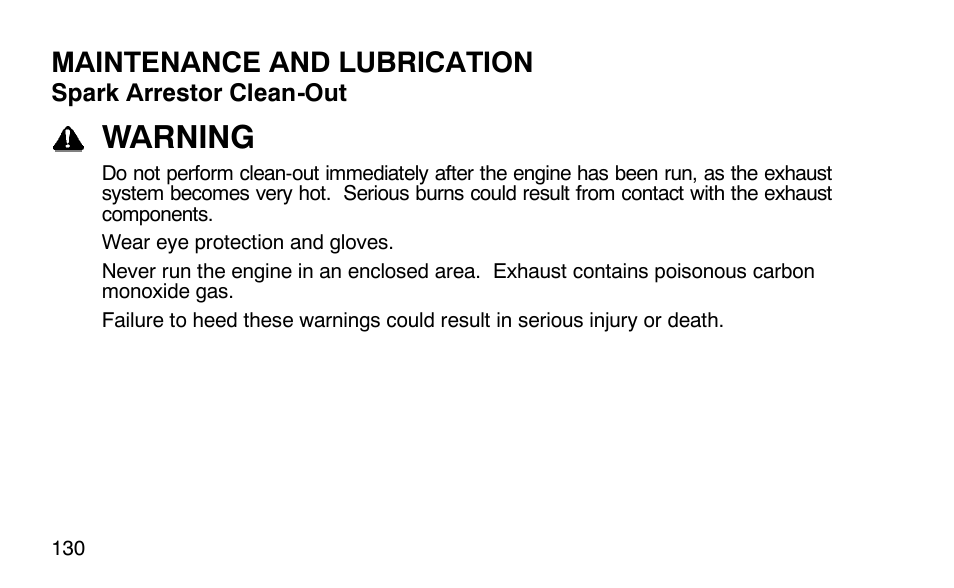 Warning, Maintenance and lubrication | Polaris Outlaw User Manual | Page 133 / 200