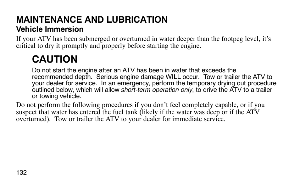 Caution, Maintenance and lubrication | Polaris Outlaw User Manual | Page 135 / 200