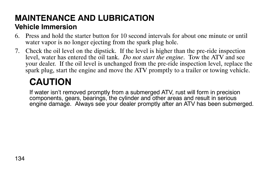 Caution, Maintenance and lubrication | Polaris Outlaw User Manual | Page 137 / 200