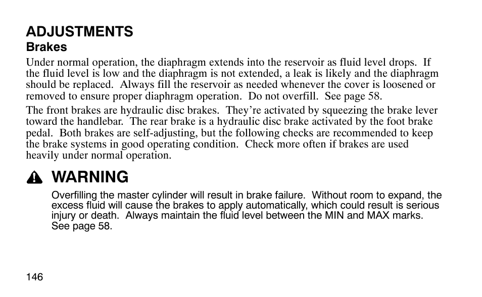 Warning, Adjustments | Polaris Outlaw User Manual | Page 149 / 200