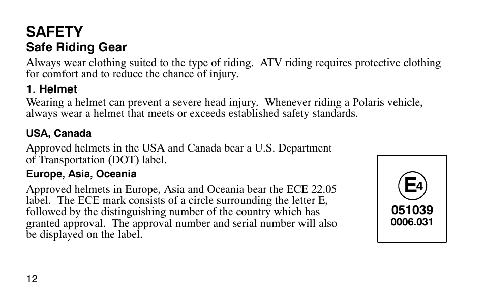 Safety | Polaris Outlaw User Manual | Page 15 / 200