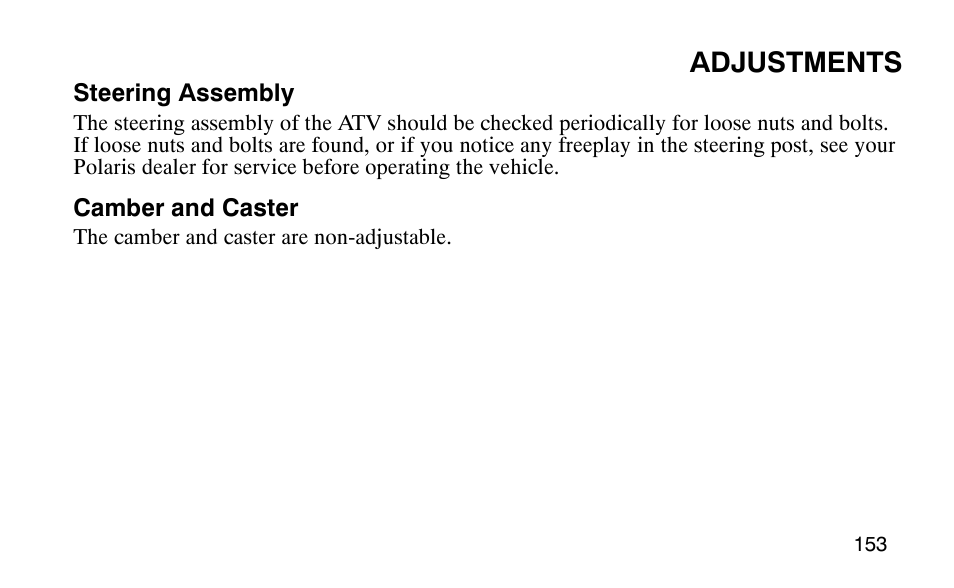 Adjustments | Polaris Outlaw User Manual | Page 156 / 200