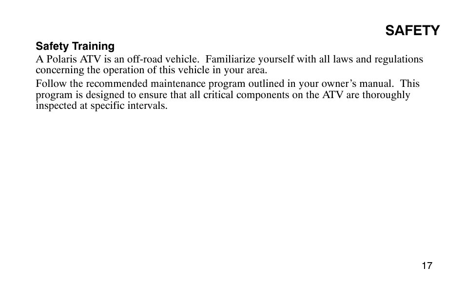 Safety | Polaris Outlaw User Manual | Page 20 / 200