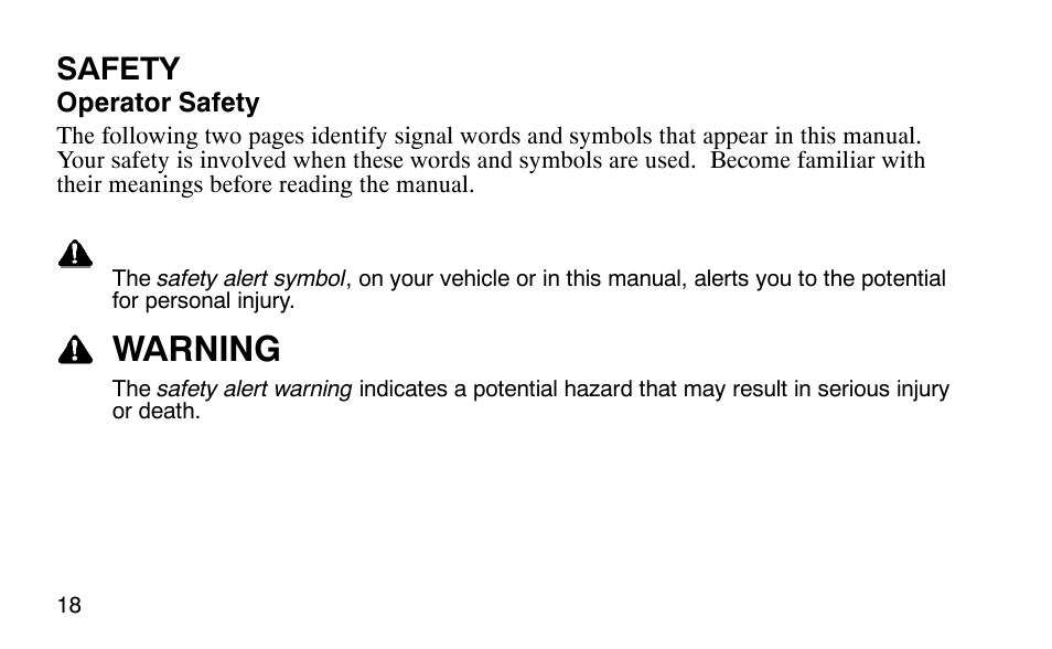 Warning, Safety | Polaris Outlaw User Manual | Page 21 / 200