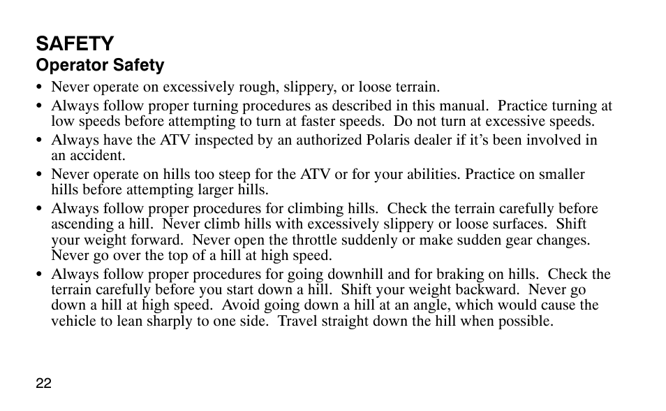 Safety | Polaris Outlaw User Manual | Page 25 / 200