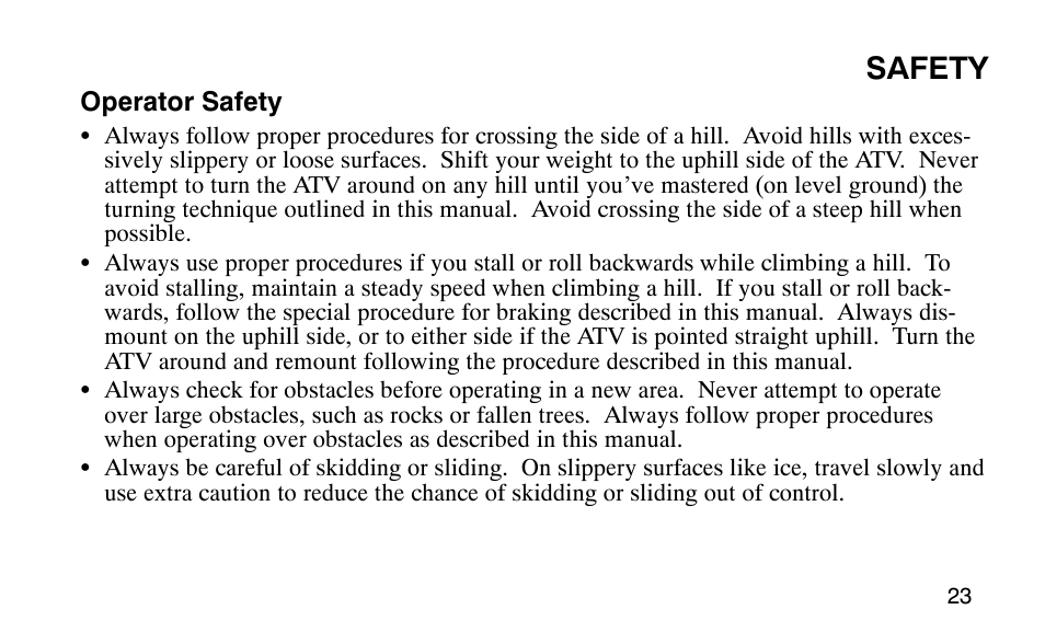 Safety | Polaris Outlaw User Manual | Page 26 / 200