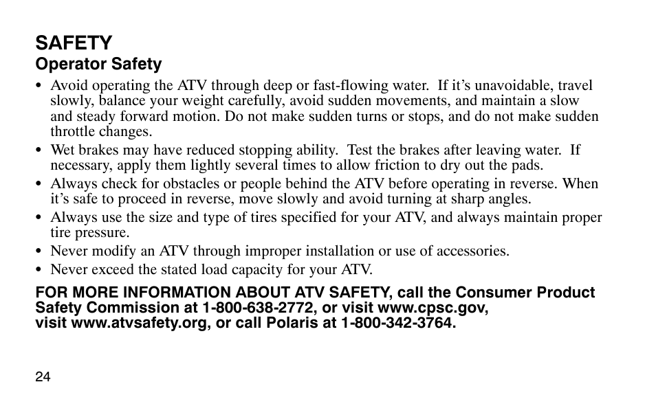 Safety | Polaris Outlaw User Manual | Page 27 / 200