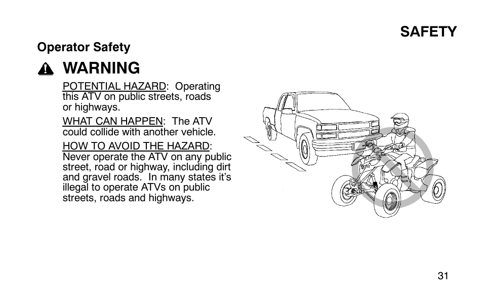 Warning, Safety | Polaris Outlaw User Manual | Page 34 / 200
