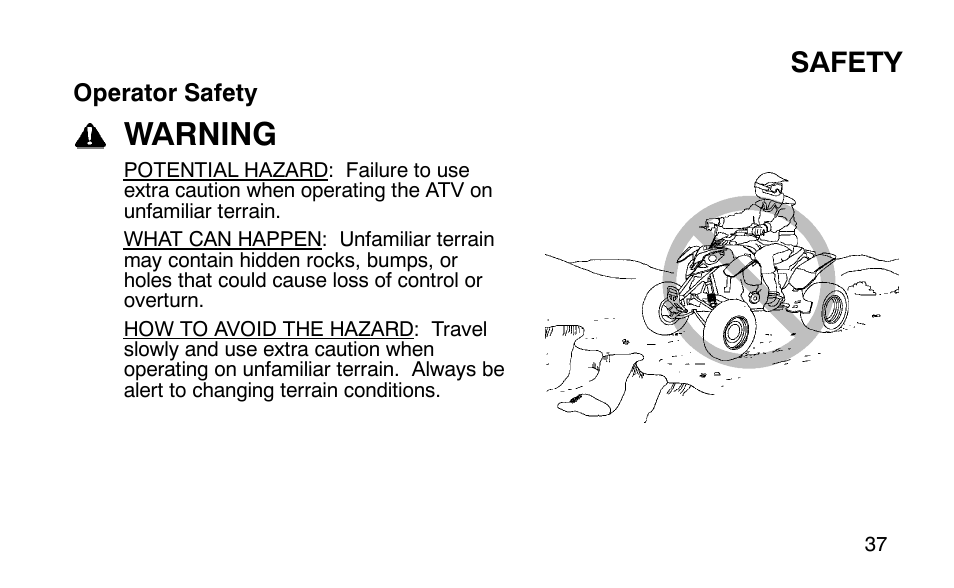 Warning, Safety | Polaris Outlaw User Manual | Page 40 / 200