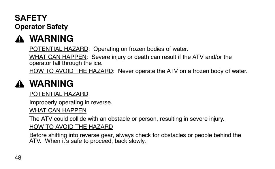 Warning | Polaris Outlaw User Manual | Page 51 / 200