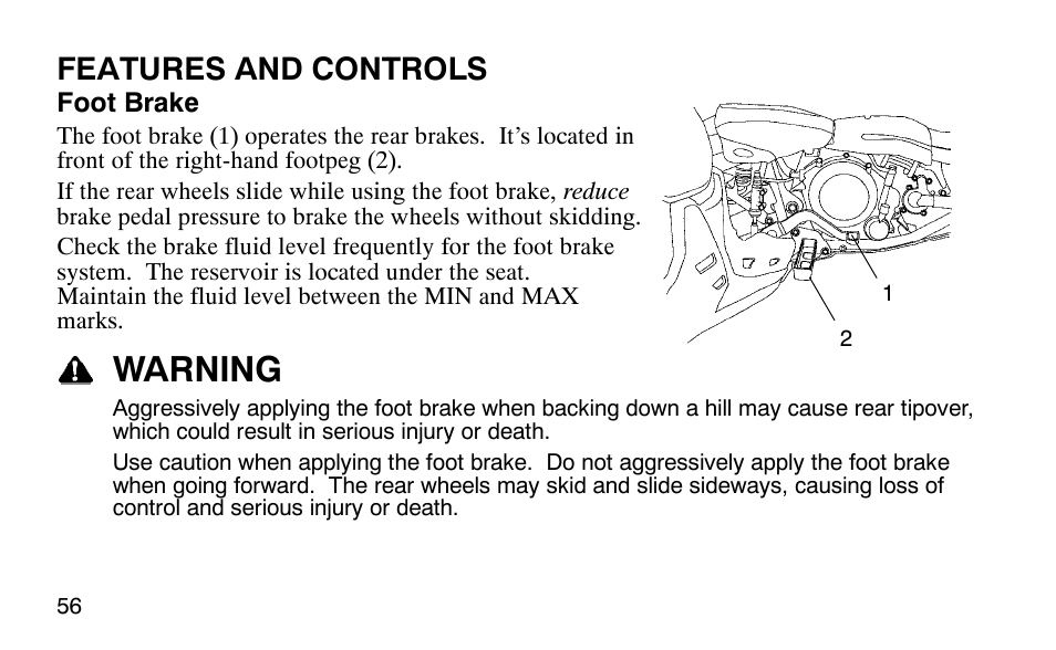 Warning, Features and controls | Polaris Outlaw User Manual | Page 59 / 200