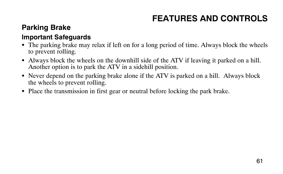 Features and controls | Polaris Outlaw User Manual | Page 64 / 200