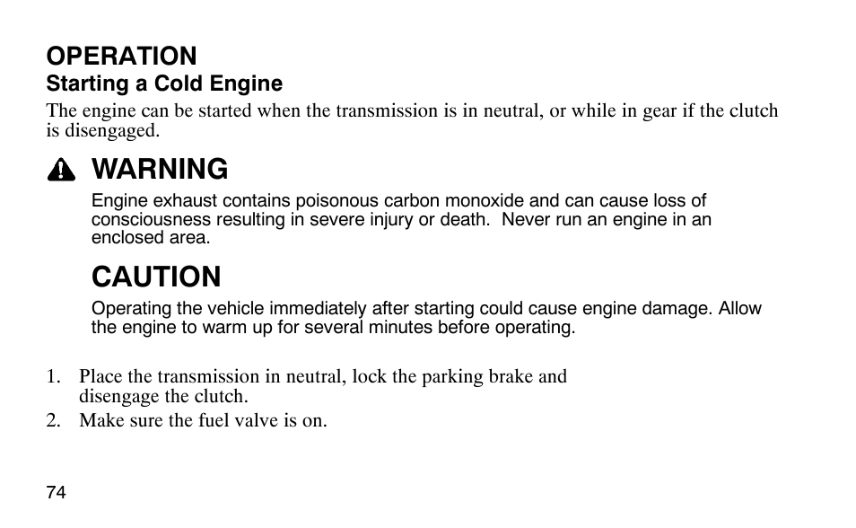 Warning, Caution, Operation | Polaris Outlaw User Manual | Page 77 / 200