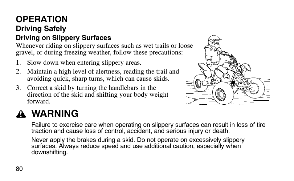Warning, Operation | Polaris Outlaw User Manual | Page 83 / 200