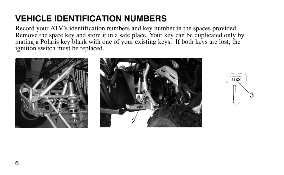 Vehicle identification numbers | Polaris Outlaw User Manual | Page 9 / 200