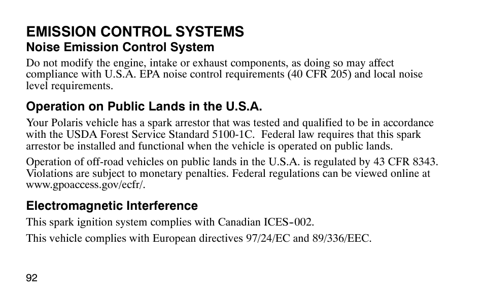 Emission control systems | Polaris Outlaw User Manual | Page 95 / 200