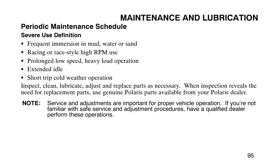 Maintenance and lubrication | Polaris Outlaw User Manual | Page 98 / 200