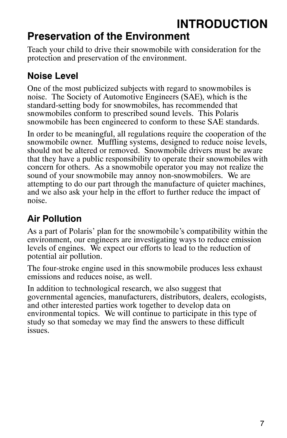 Introduction, Preservation of the environment | Polaris 120 Pro X User Manual | Page 10 / 92