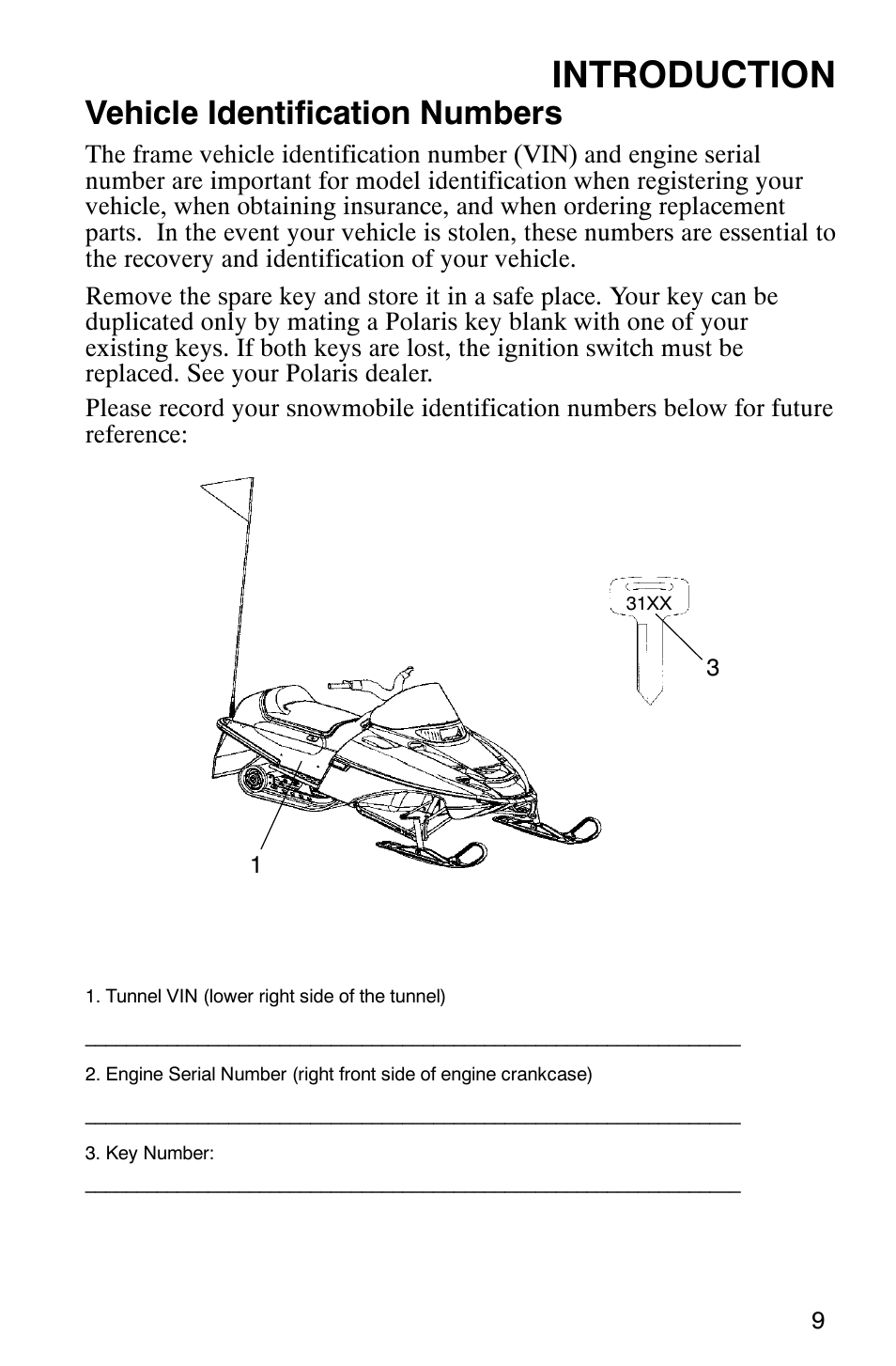 Introduction, Vehicle identification numbers | Polaris 120 Pro X User Manual | Page 12 / 92