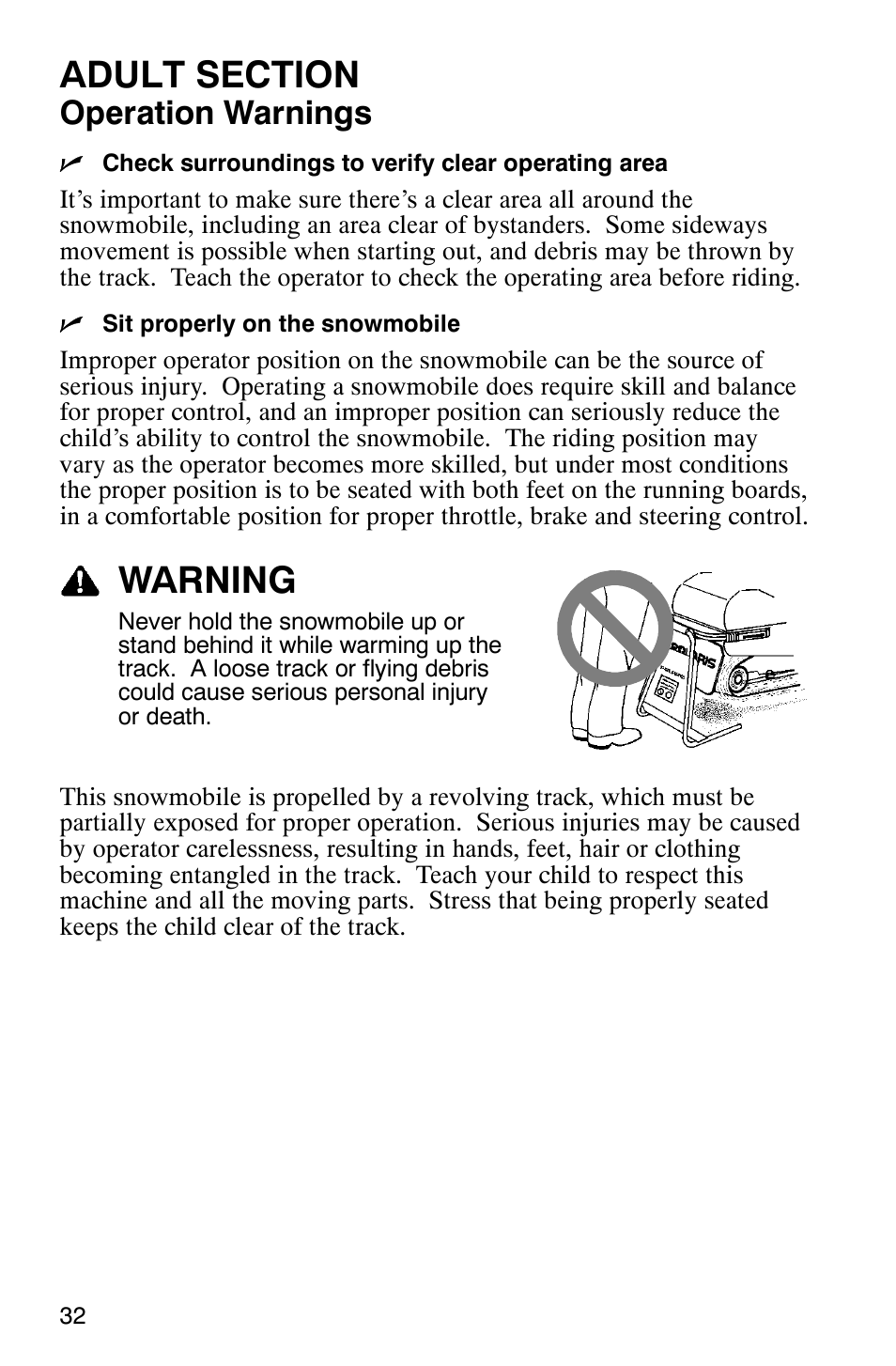 Warning, Operation warnings | Polaris 120 Pro X User Manual | Page 35 / 92