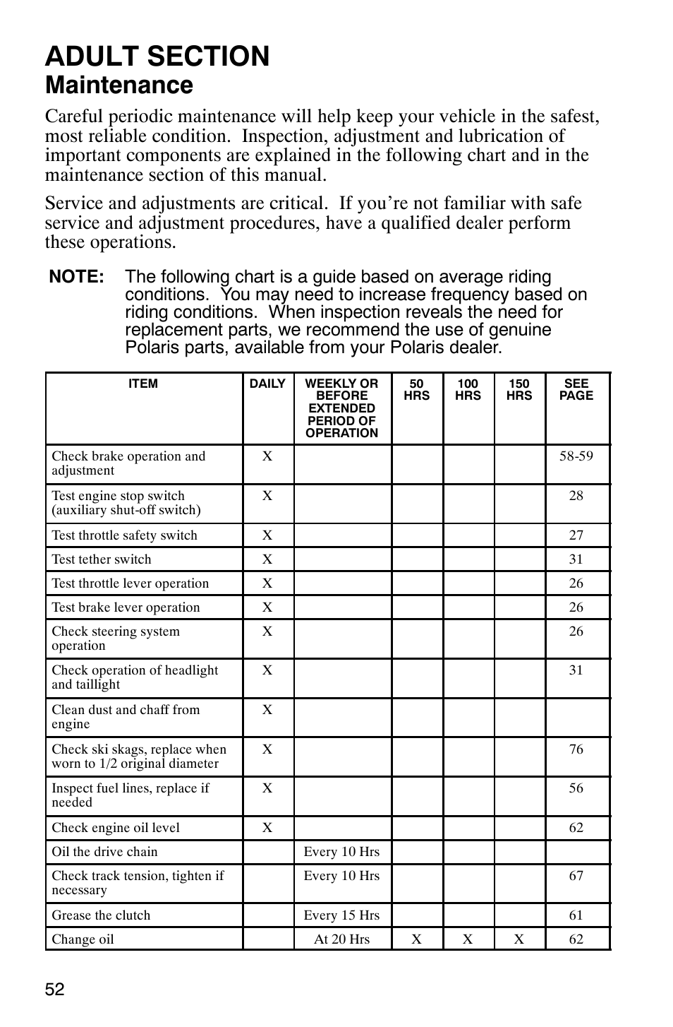 Maintenance | Polaris 120 Pro X User Manual | Page 55 / 92