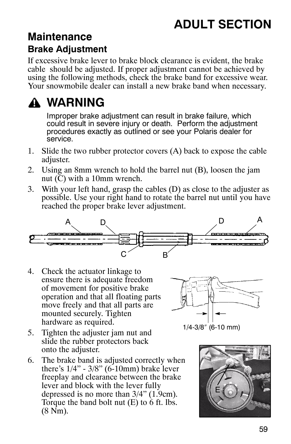 Warning, Maintenance | Polaris 120 Pro X User Manual | Page 62 / 92