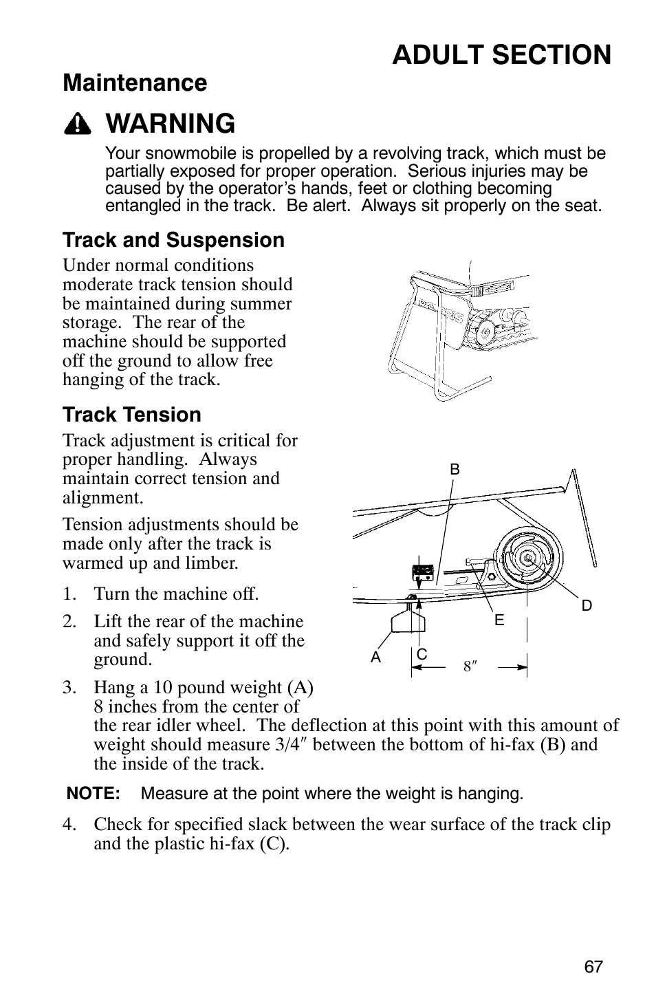 Warning, Maintenance | Polaris 120 Pro X User Manual | Page 70 / 92