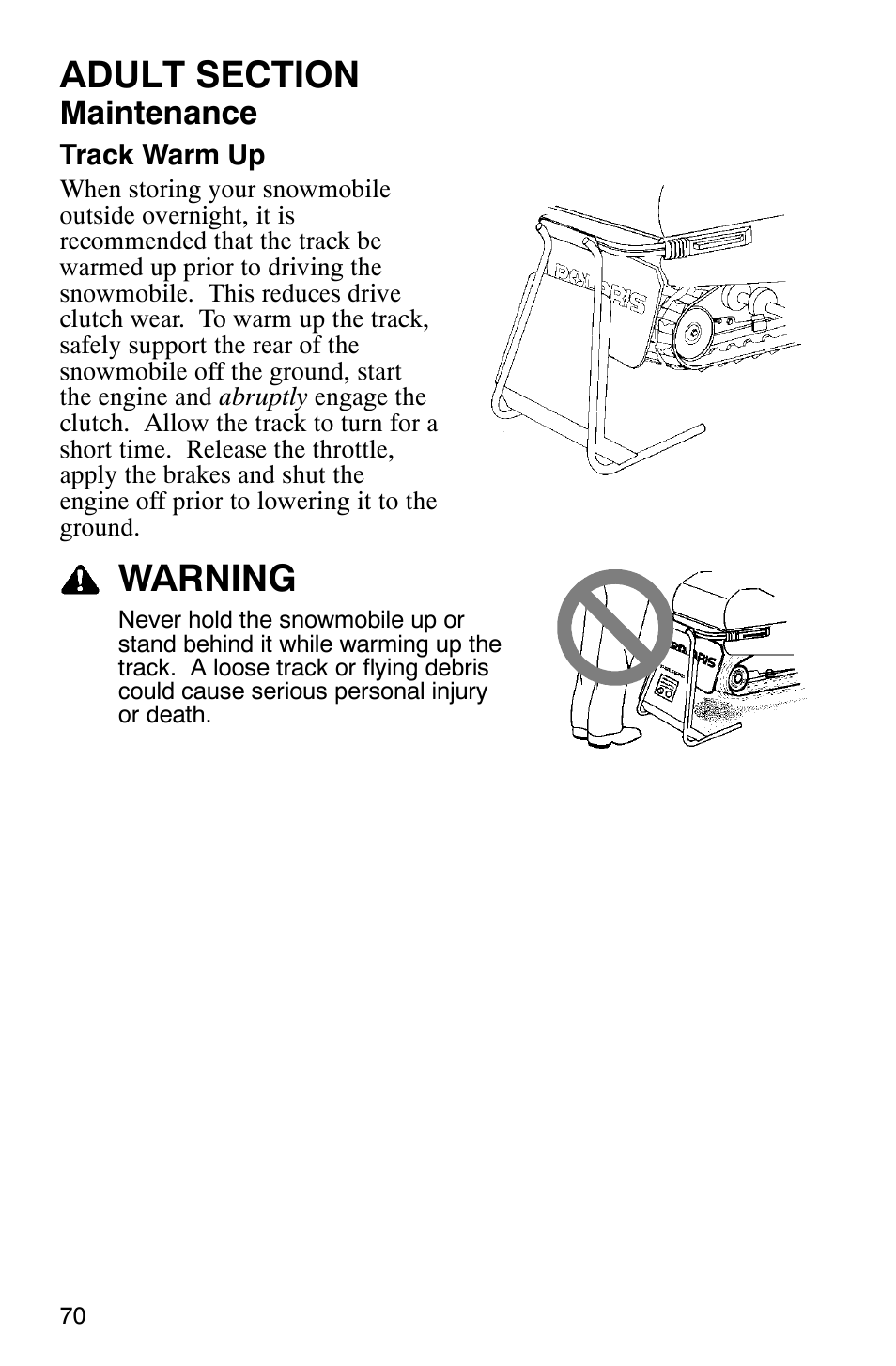 Warning, Maintenance | Polaris 120 Pro X User Manual | Page 73 / 92