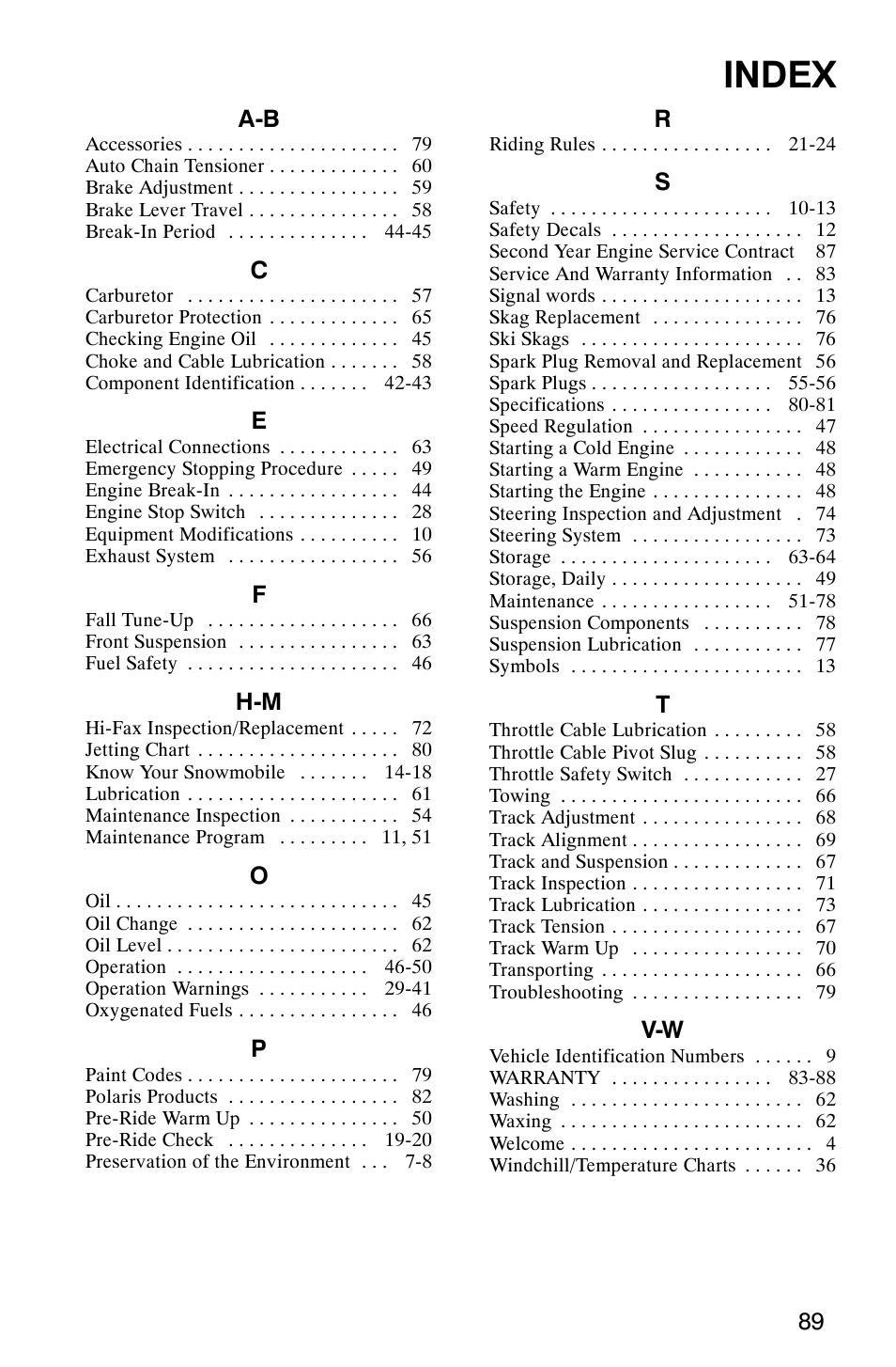 Index | Polaris 120 Pro X User Manual | Page 92 / 92