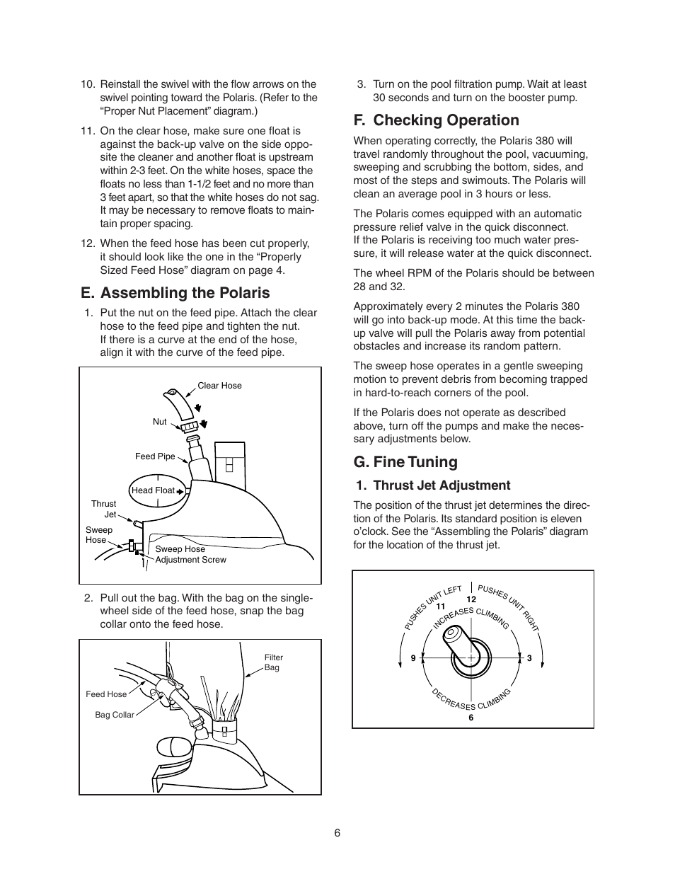 E. assembling the polaris, F. checking operation, G. fine tuning | Thrust jet adjustment | Polaris 380 User Manual | Page 7 / 19