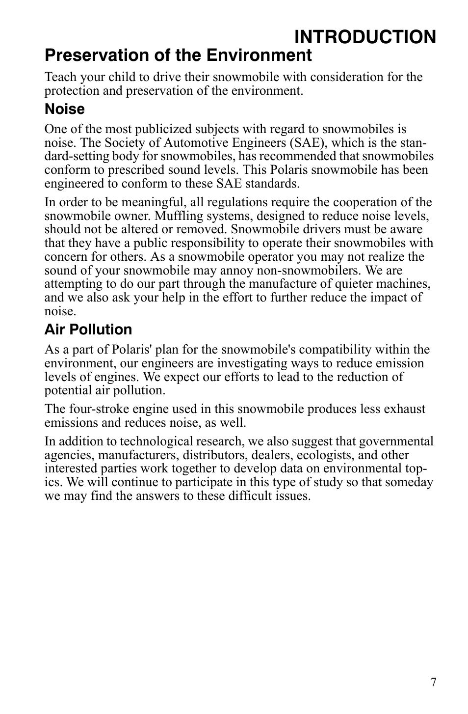 Introduction, Preservation of the environment | Polaris 120 Youth User Manual | Page 10 / 100