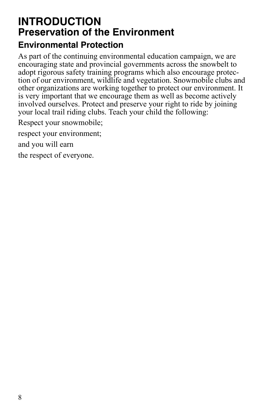 Introduction, Preservation of the environment | Polaris 120 Youth User Manual | Page 11 / 100