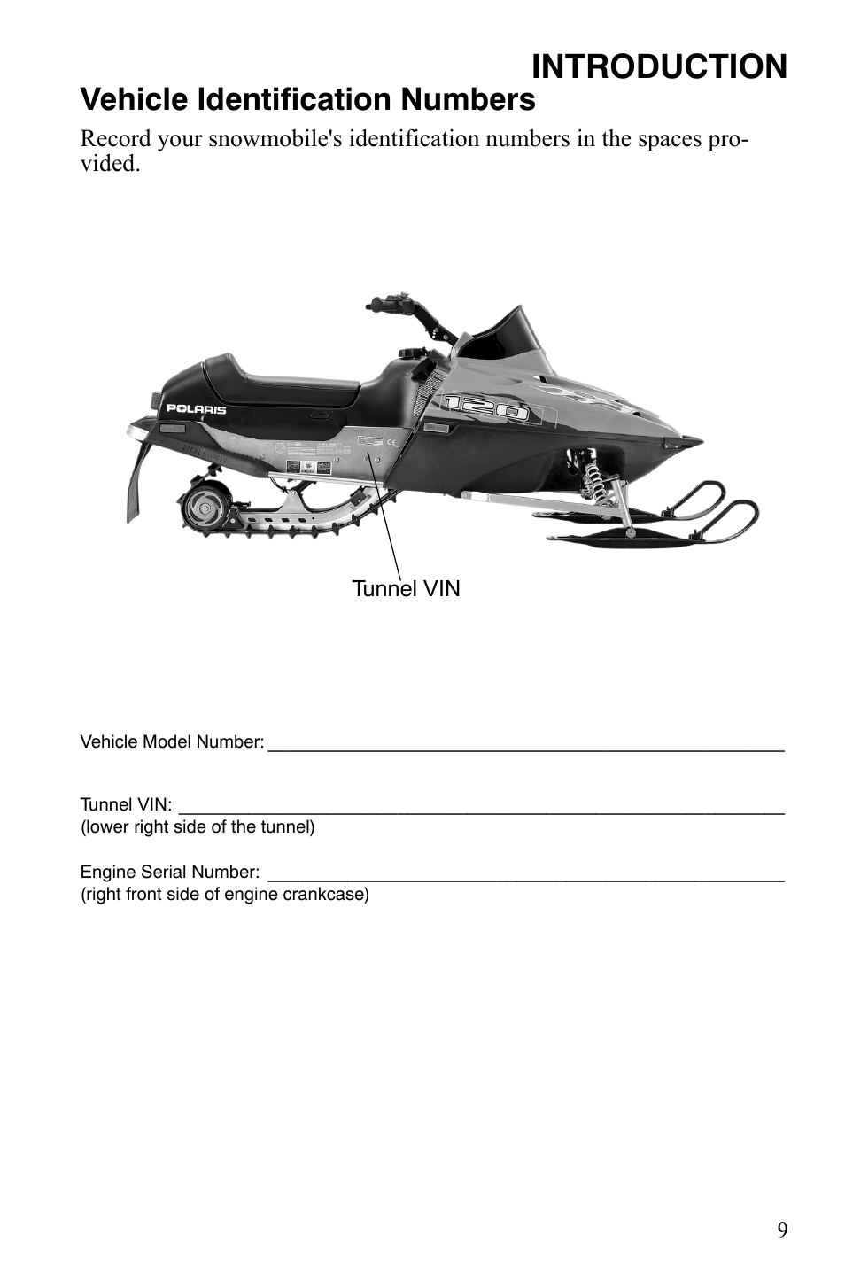 Introduction, Vehicle identification numbers | Polaris 120 Youth User Manual | Page 12 / 100