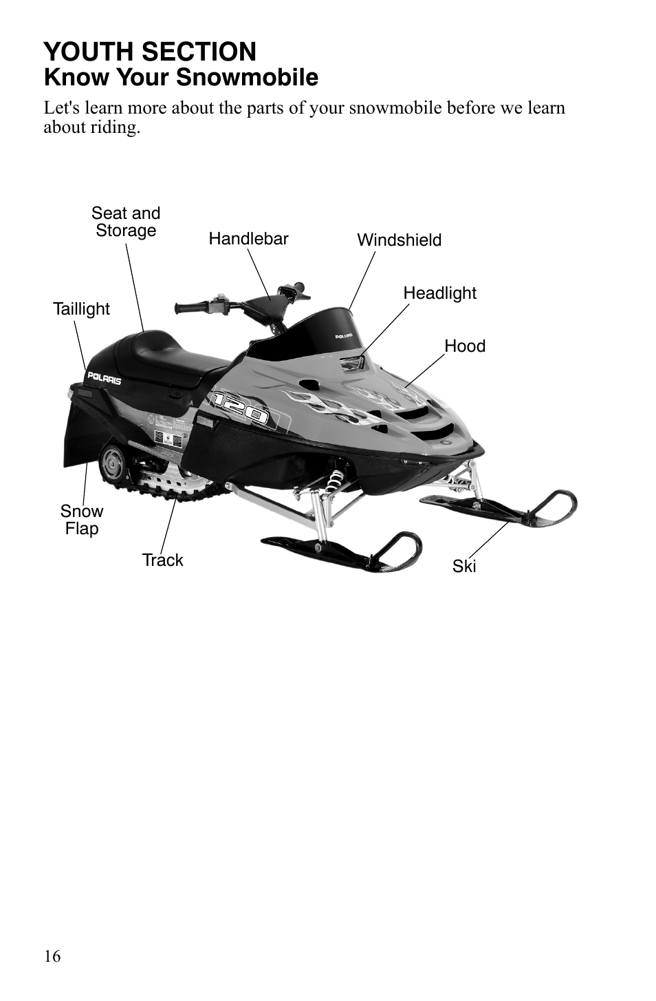 Know your snowmobile | Polaris 120 Youth User Manual | Page 19 / 100