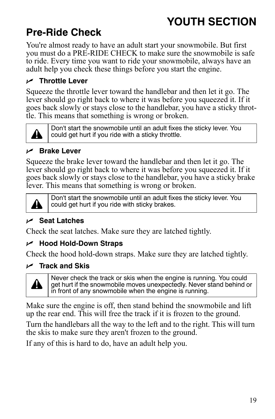 Pre-ride check | Polaris 120 Youth User Manual | Page 22 / 100