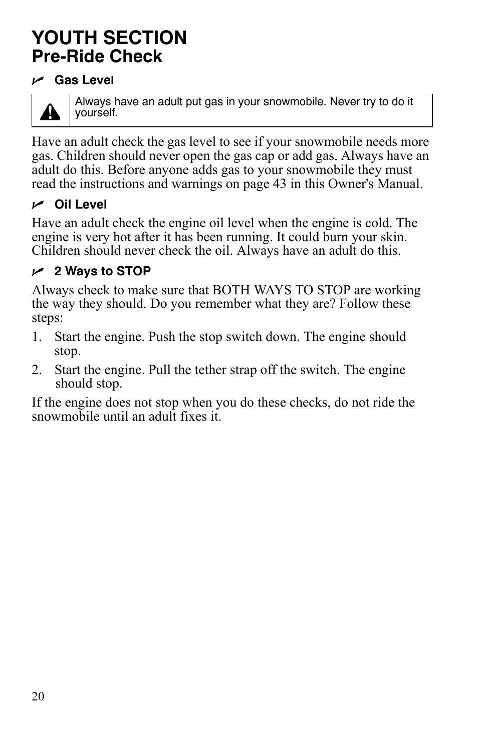 Pre-ride check | Polaris 120 Youth User Manual | Page 23 / 100