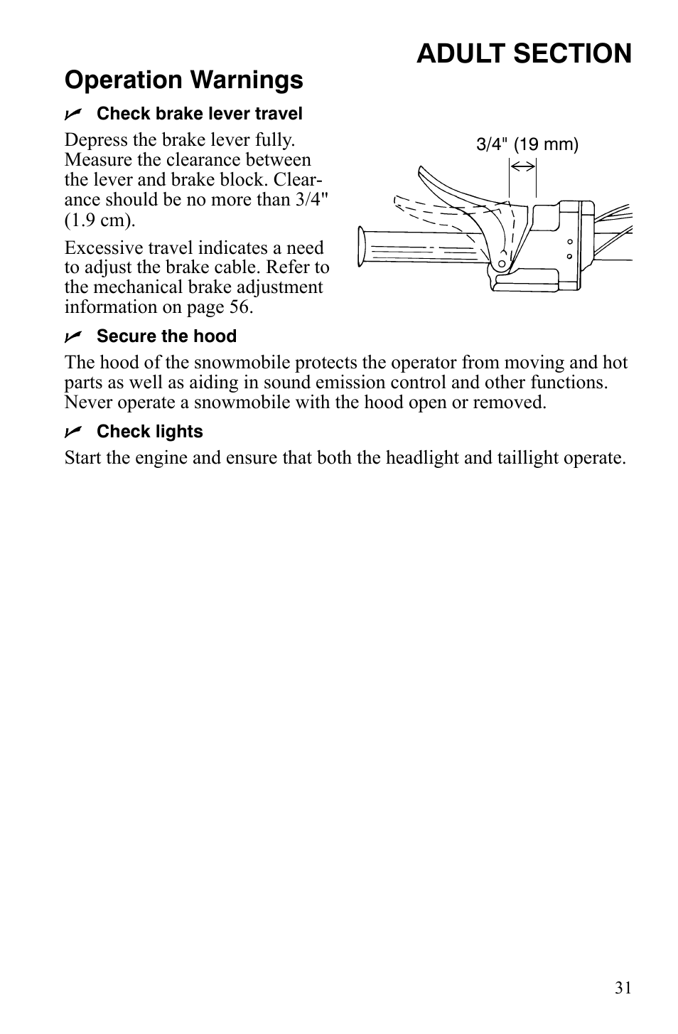 Operation warnings | Polaris 120 Youth User Manual | Page 34 / 100