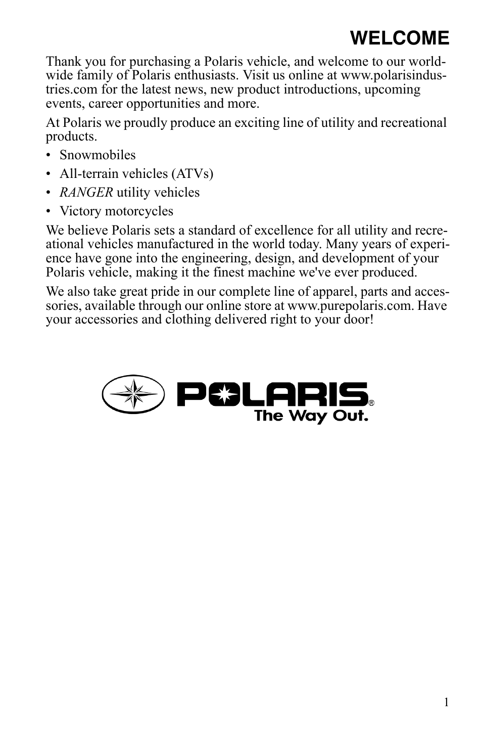 Welcome | Polaris 120 Youth User Manual | Page 4 / 100