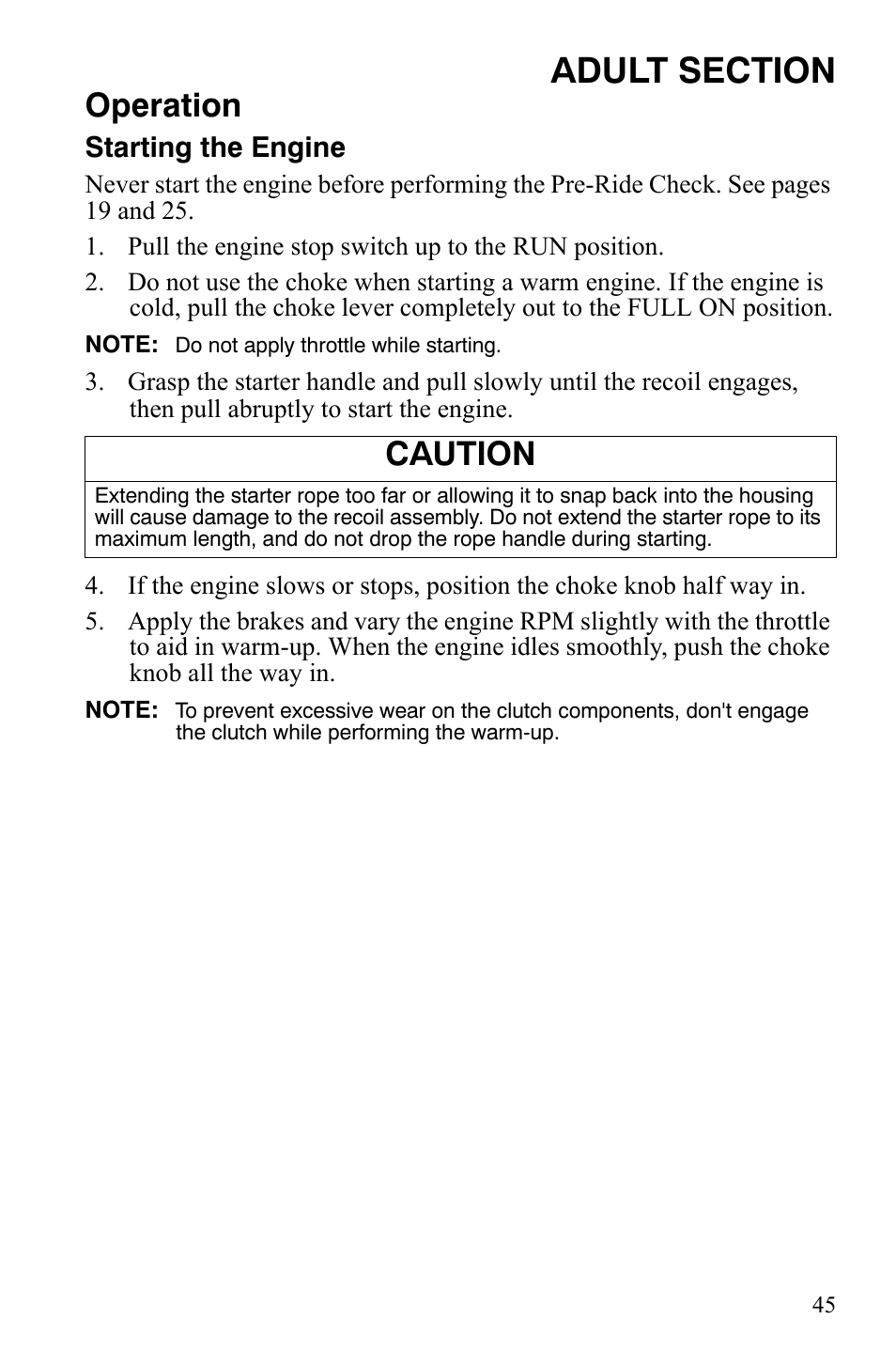 Operation, Caution | Polaris 120 Youth User Manual | Page 48 / 100