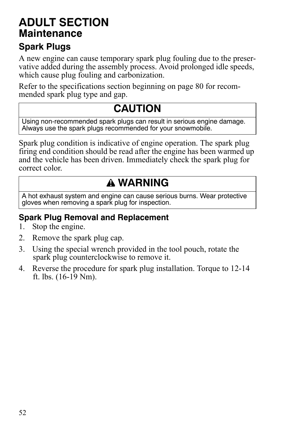 Maintenance, Caution, Warning | Polaris 120 Youth User Manual | Page 55 / 100