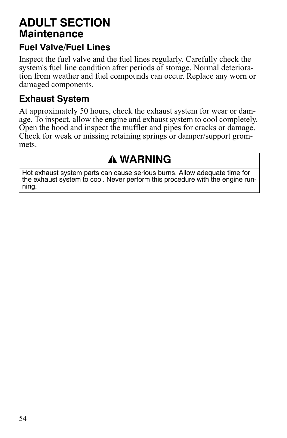 Maintenance, Warning | Polaris 120 Youth User Manual | Page 57 / 100