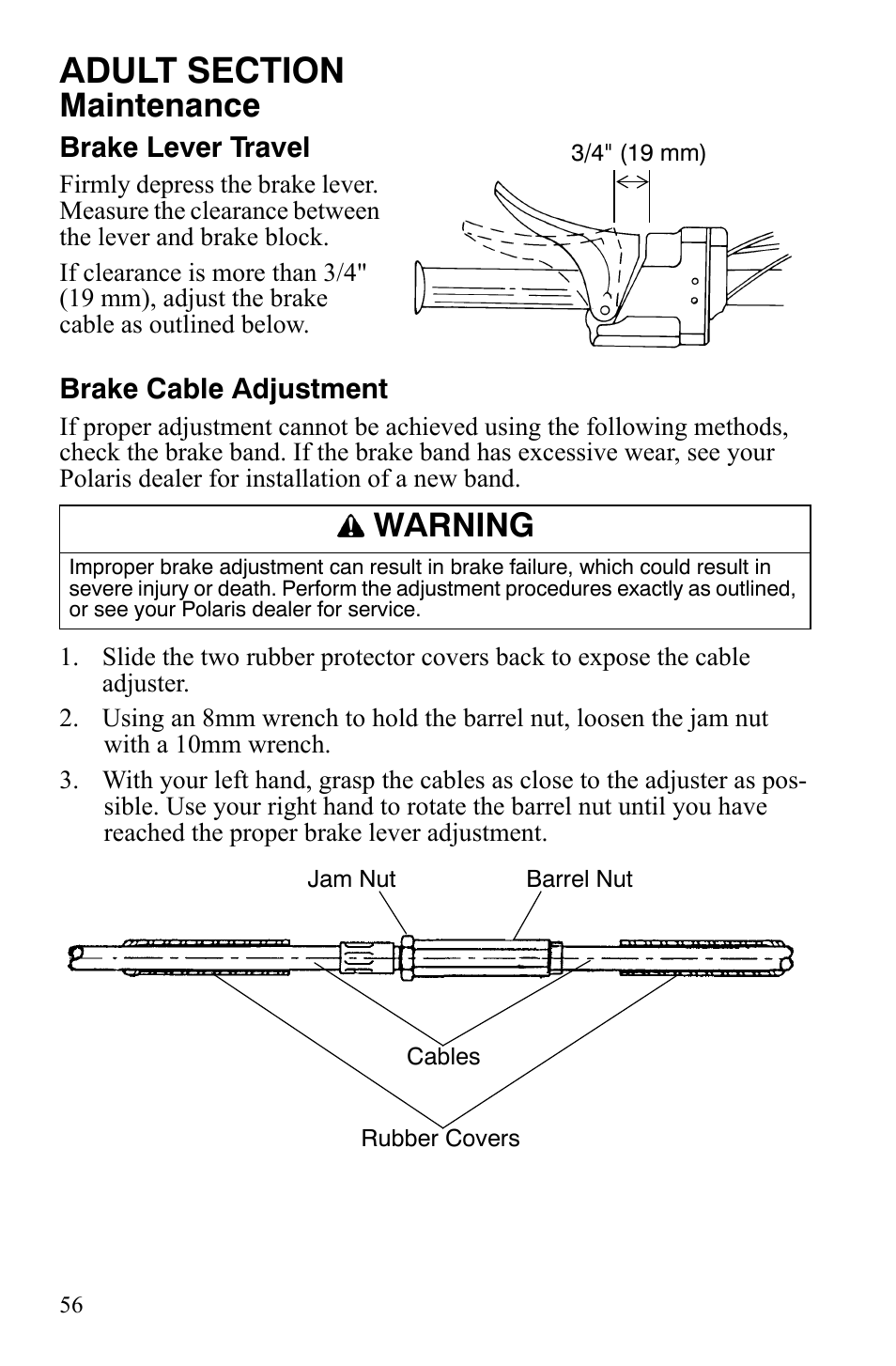 Maintenance, Warning | Polaris 120 Youth User Manual | Page 59 / 100