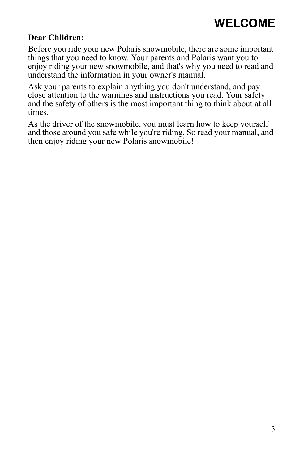 Welcome | Polaris 120 Youth User Manual | Page 6 / 100