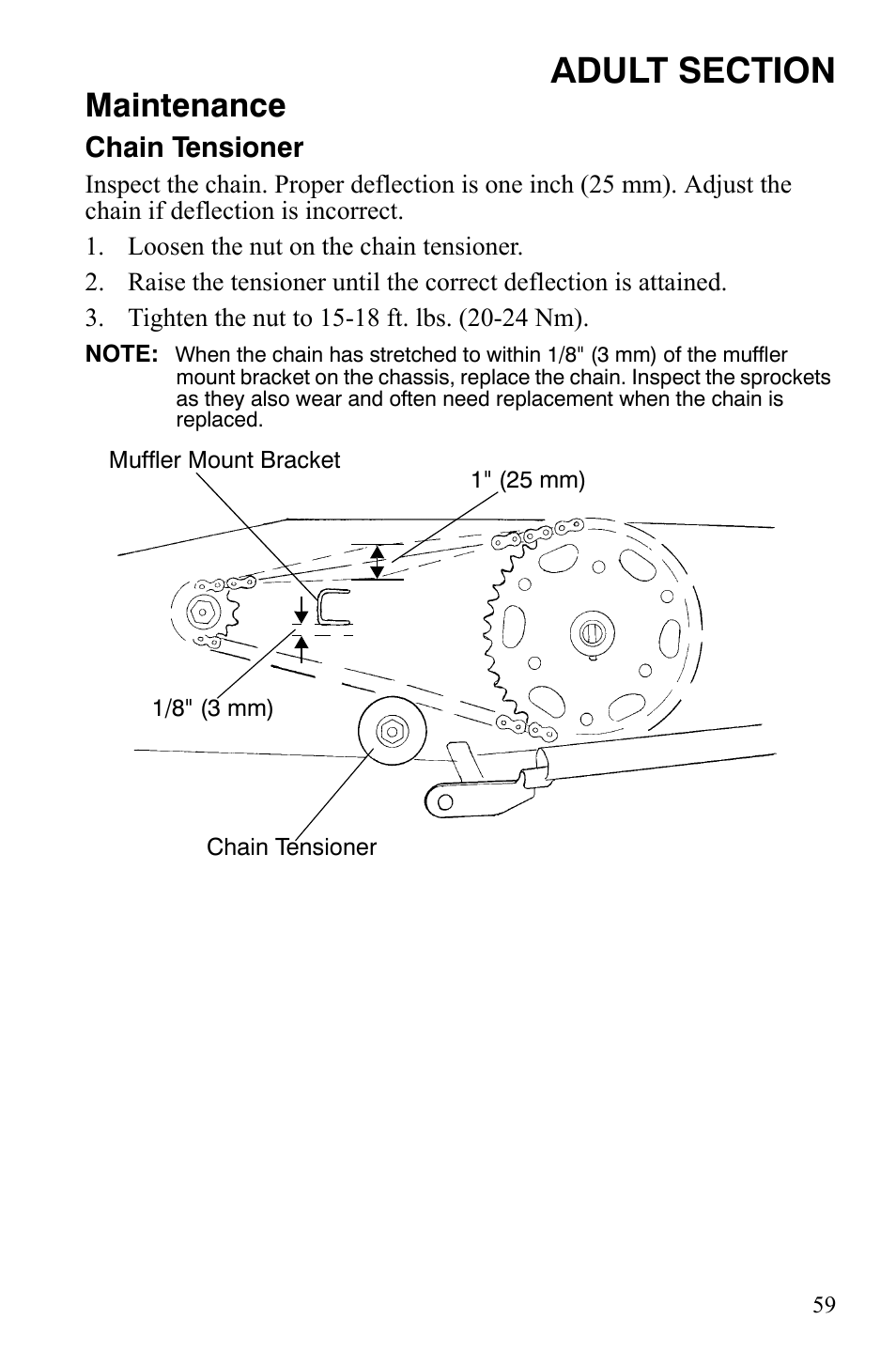 Maintenance, Chain tensioner | Polaris 120 Youth User Manual | Page 62 / 100