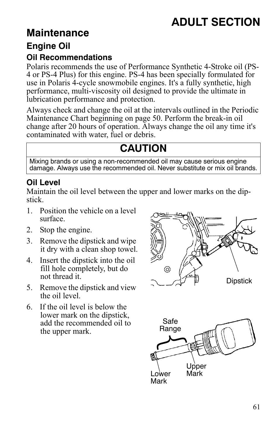Maintenance, Caution | Polaris 120 Youth User Manual | Page 64 / 100