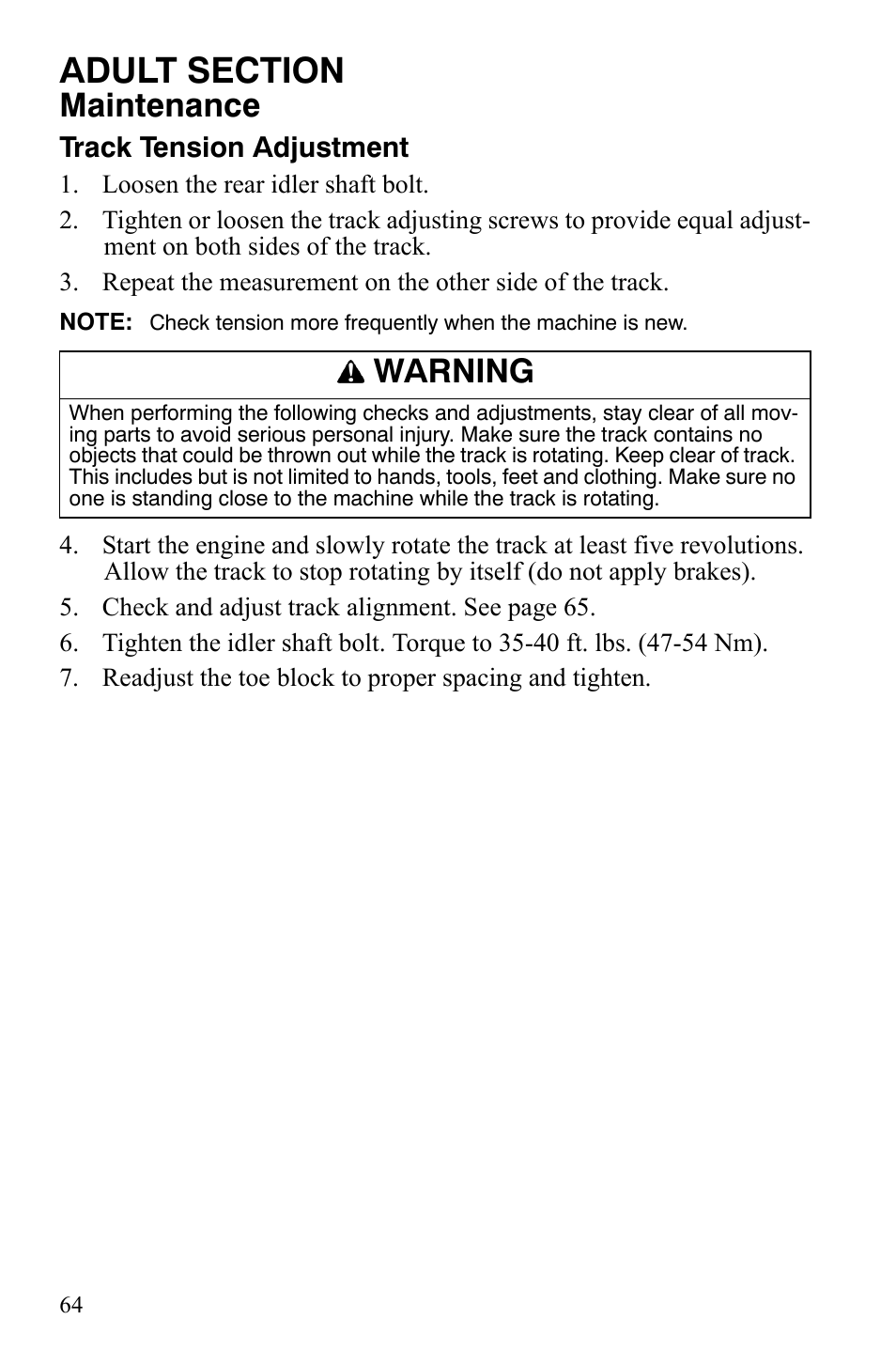 Maintenance, Warning | Polaris 120 Youth User Manual | Page 67 / 100
