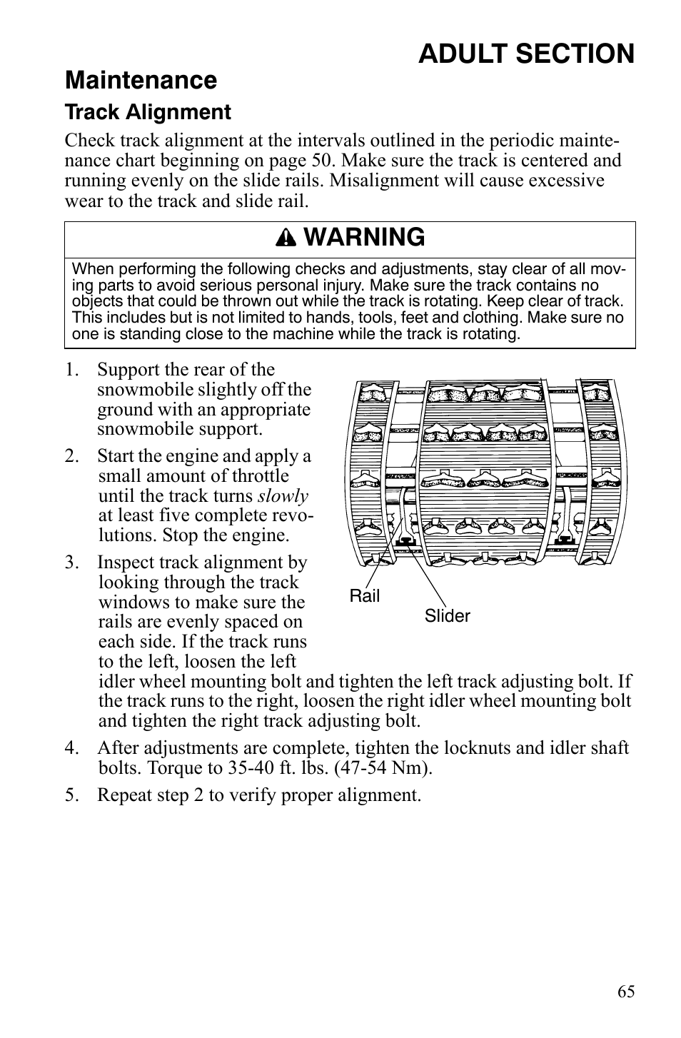 Maintenance, Warning | Polaris 120 Youth User Manual | Page 68 / 100